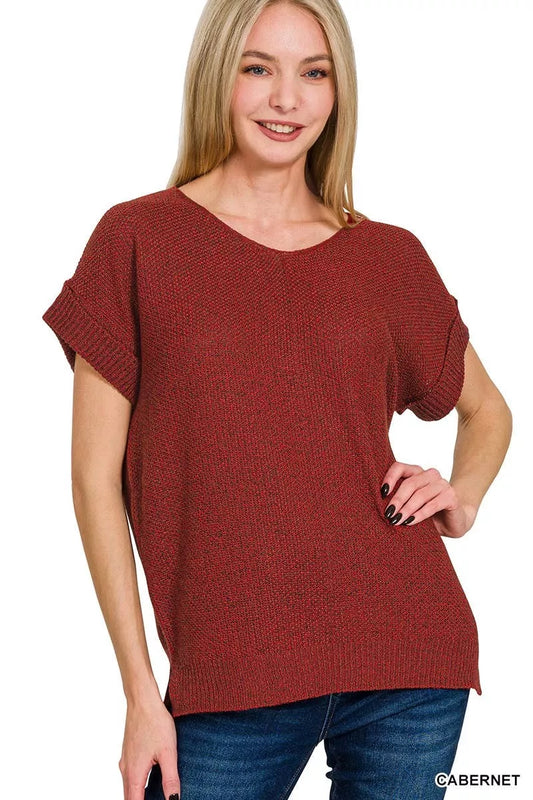 Zenana Center Seam Short Sleeve Sweater boutique fashion apparel with stylish details and comfortable fit