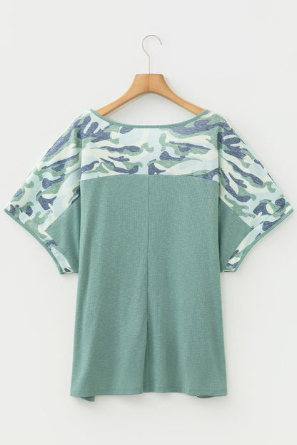 Mazie Mist Ribbed Patchwork PLUS Tee boutique clothing from Mollie Mae Boutique