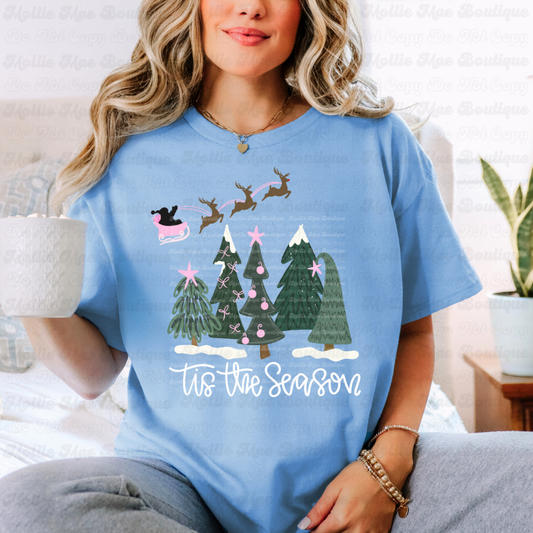 Tis the Season Pink Sleigh — Carolina Blue Sweatshirt or Tee
