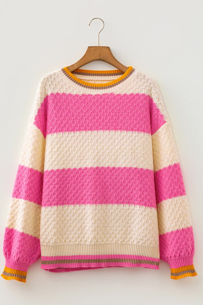 Stripe Colorblock Textured Drop Shoulder Sweater