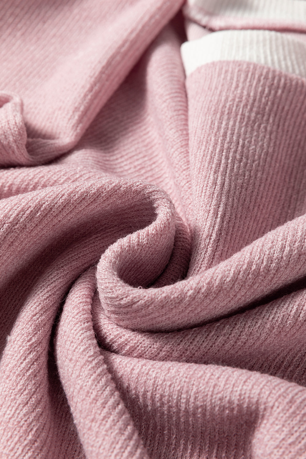 Light Pink contrast trim drop shoulder long sleeve knit top with boutique fashion styling