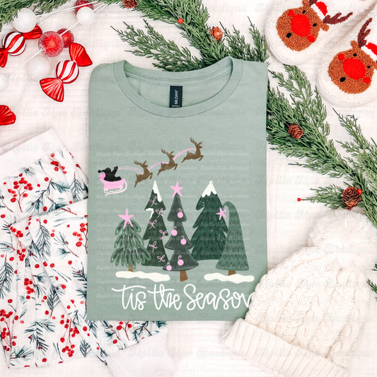 Tis the Season Pink Sleigh — Sage Graphic Tee