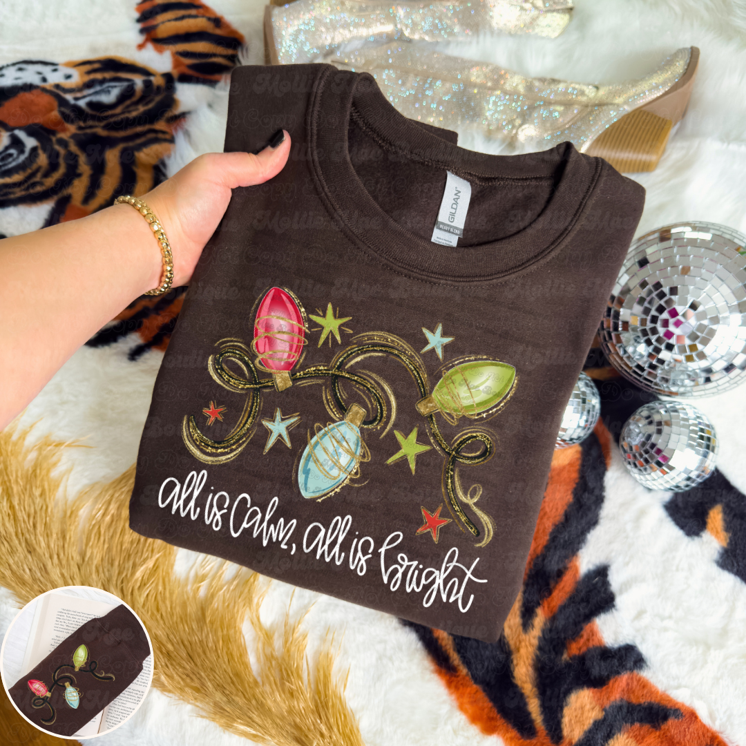All Is Calm, All Is Bright Christmas Lights Graphic Sweatshirt