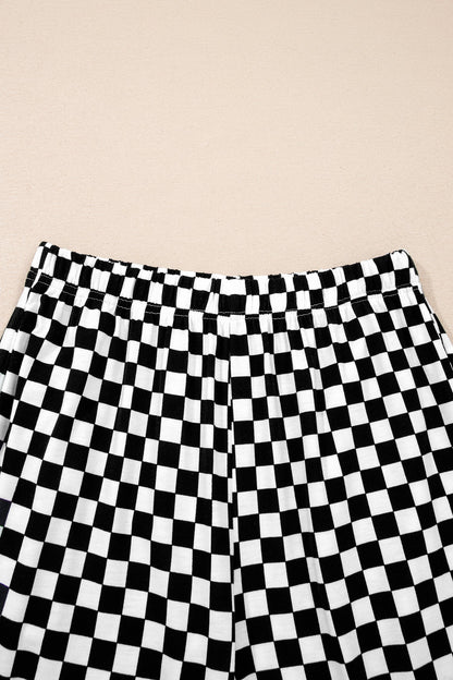 black checker short sleeve tee and pants lounge set for women