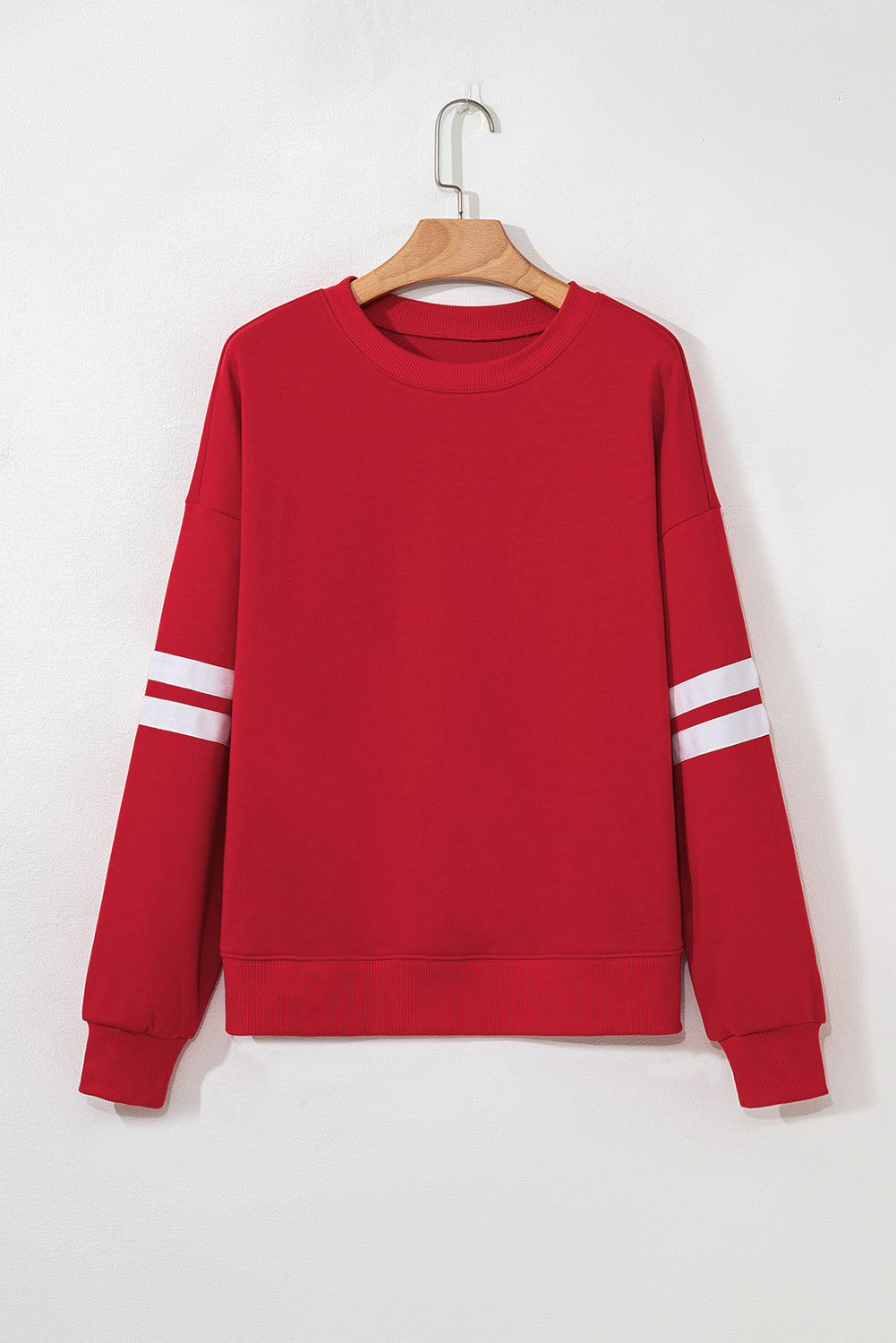 multiple colors Varsity Stripe Oversized Drop Shoulder Sweatshirt with varsity stripe details and an oversized drop-shoulder fit, boutique fashion