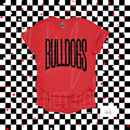 BULLDOGS Graphic Tee – Oversized Athletic Font | Red or Black Gildan
