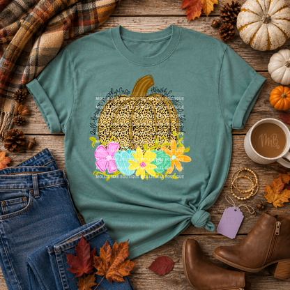 Leopard Pumpkin & Colorful Florals Comfort Colors Graphic Tee