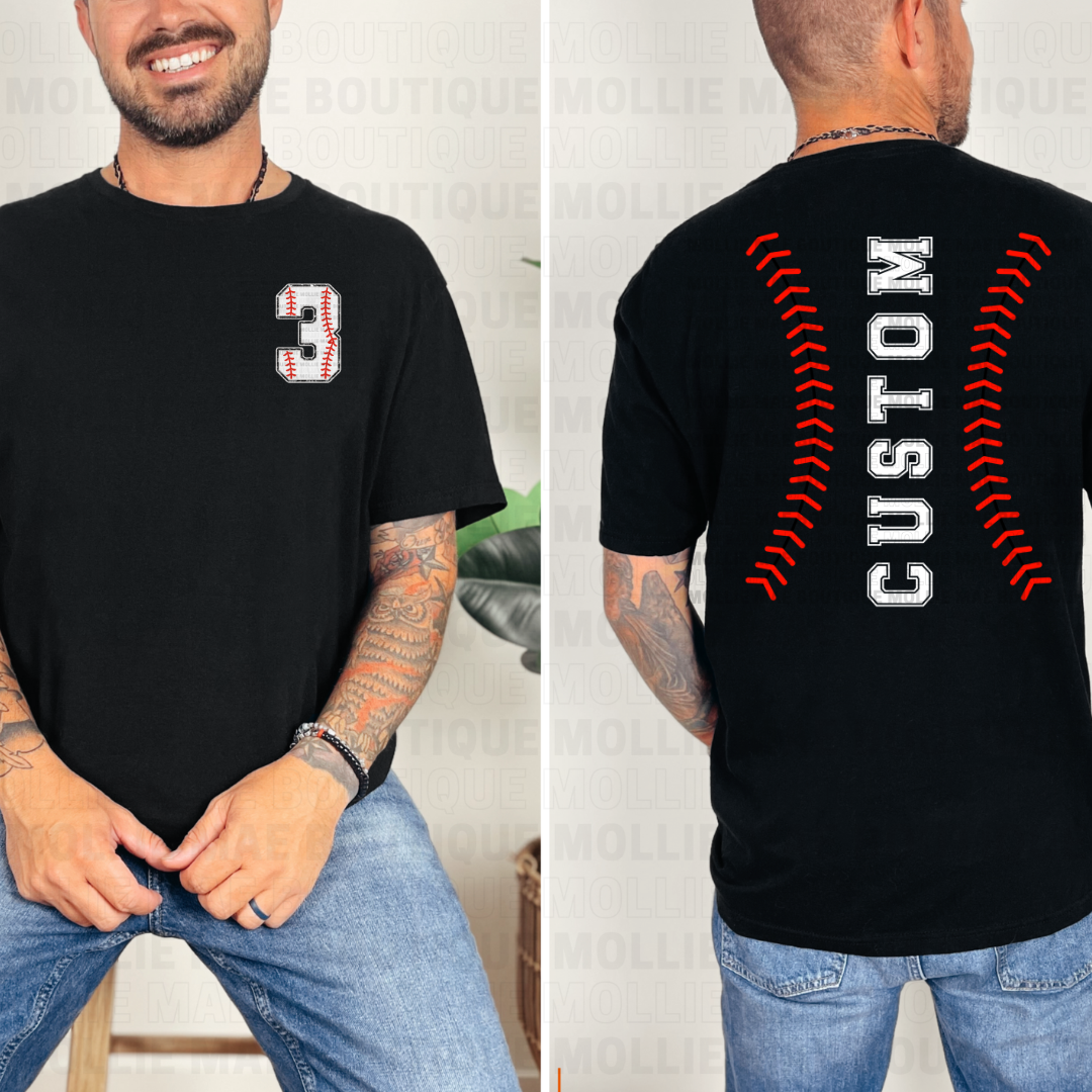 Custom Baseball Stitch Name & Number Tee