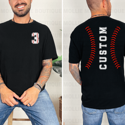 Custom Baseball Stitch Name & Number Tee