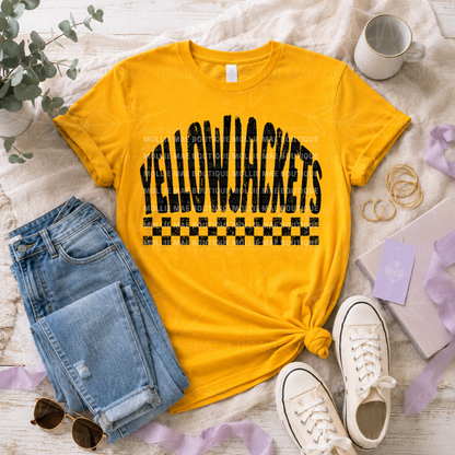 Fairview Yellow Jackets Distressed Checkered Spirit T-Shirt
