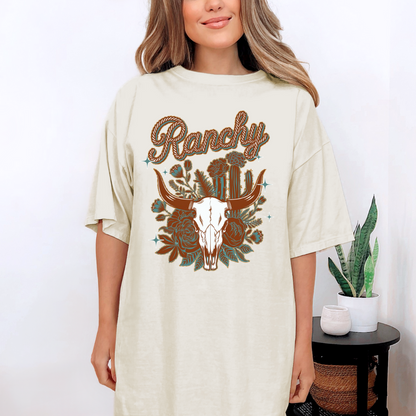 Ranchy Cow Skull Floral Tshirt