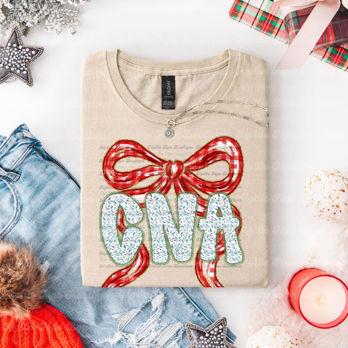 Merry CNA Bow Christmas Sweatshirt or Tee