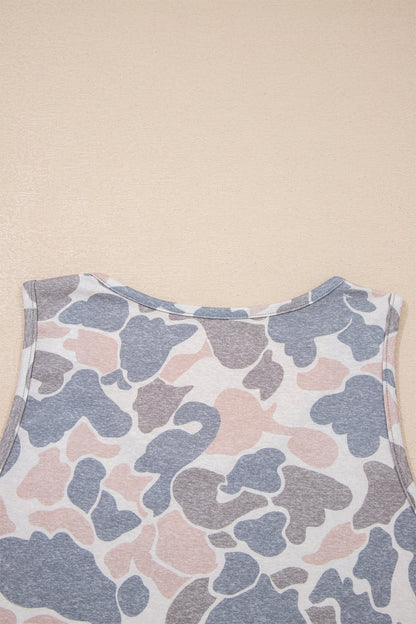 Multicolour Multicolor retro camo oversized tank top with relaxed fit and casual boutique summer style