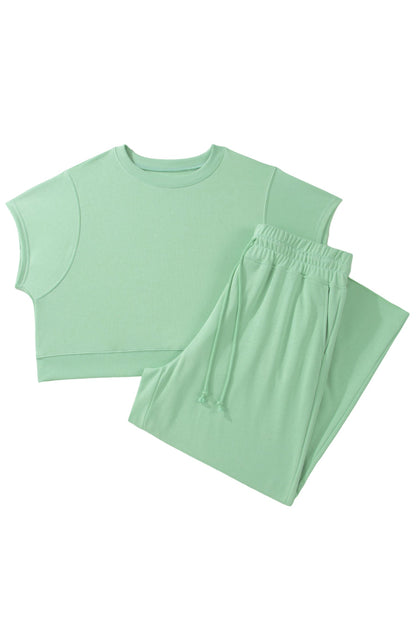 Plus Size Solid Top & Drawstring Pants Set
