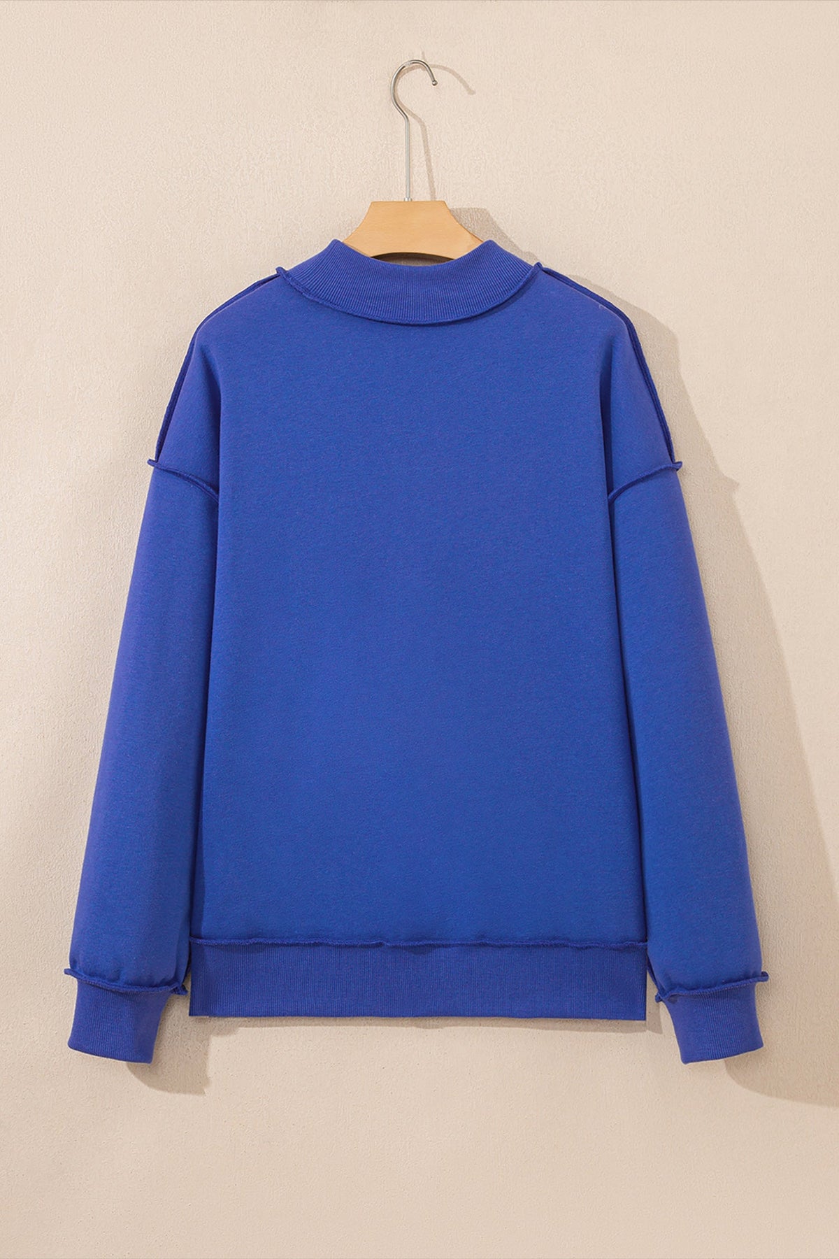 Bluing reversible mock neck drop shoulder oversized sweatshirt with relaxed boutique styling