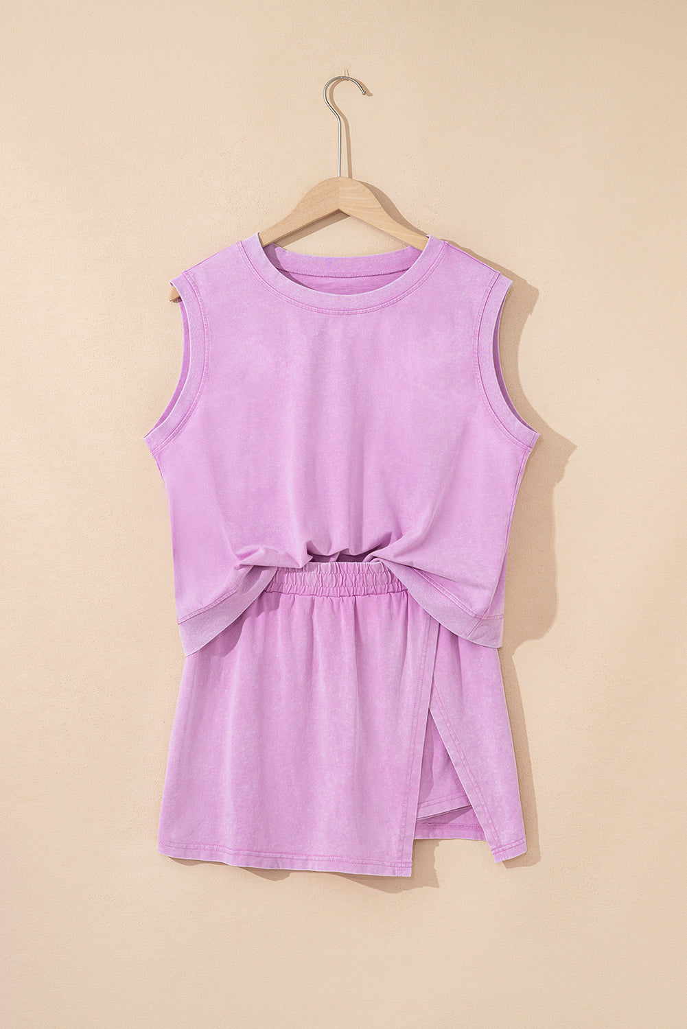 Smoke Gray Mineral wash tank top and lined skort set with soft washed color, comfortable fit, and sporty boutique summer style