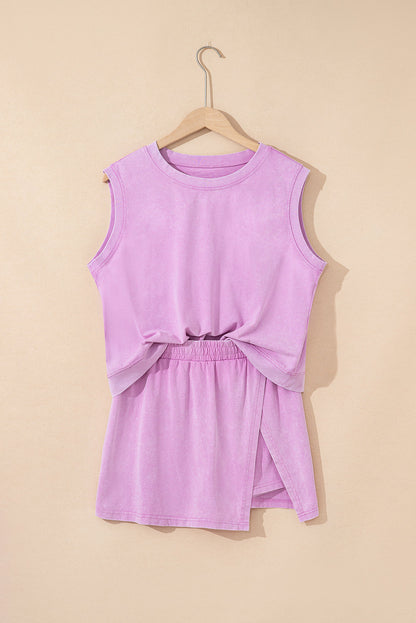 Smoke Gray Mineral wash tank top and lined skort set with soft washed color, comfortable fit, and sporty boutique summer style