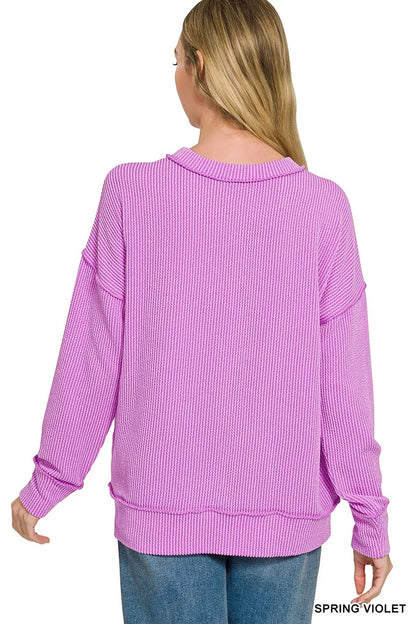 Zenana Corded Rib Long Sleeve Round Neck Top boutique fashion apparel with stylish details and comfortable fit