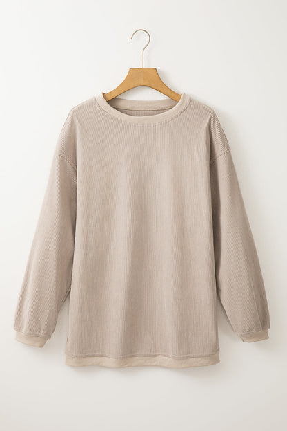 Dark Blue ribbed corduroy oversized long sleeve sweatshirt with cozy boutique styling