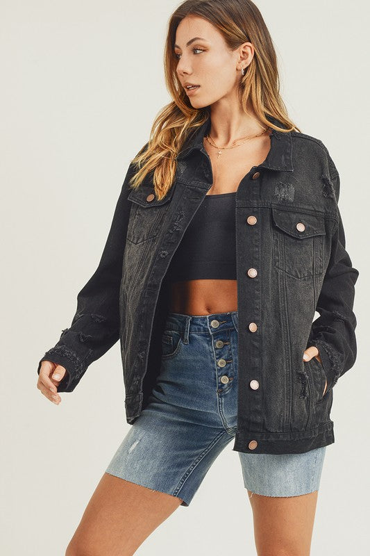 RISEN Distressed Black Denim Jacket