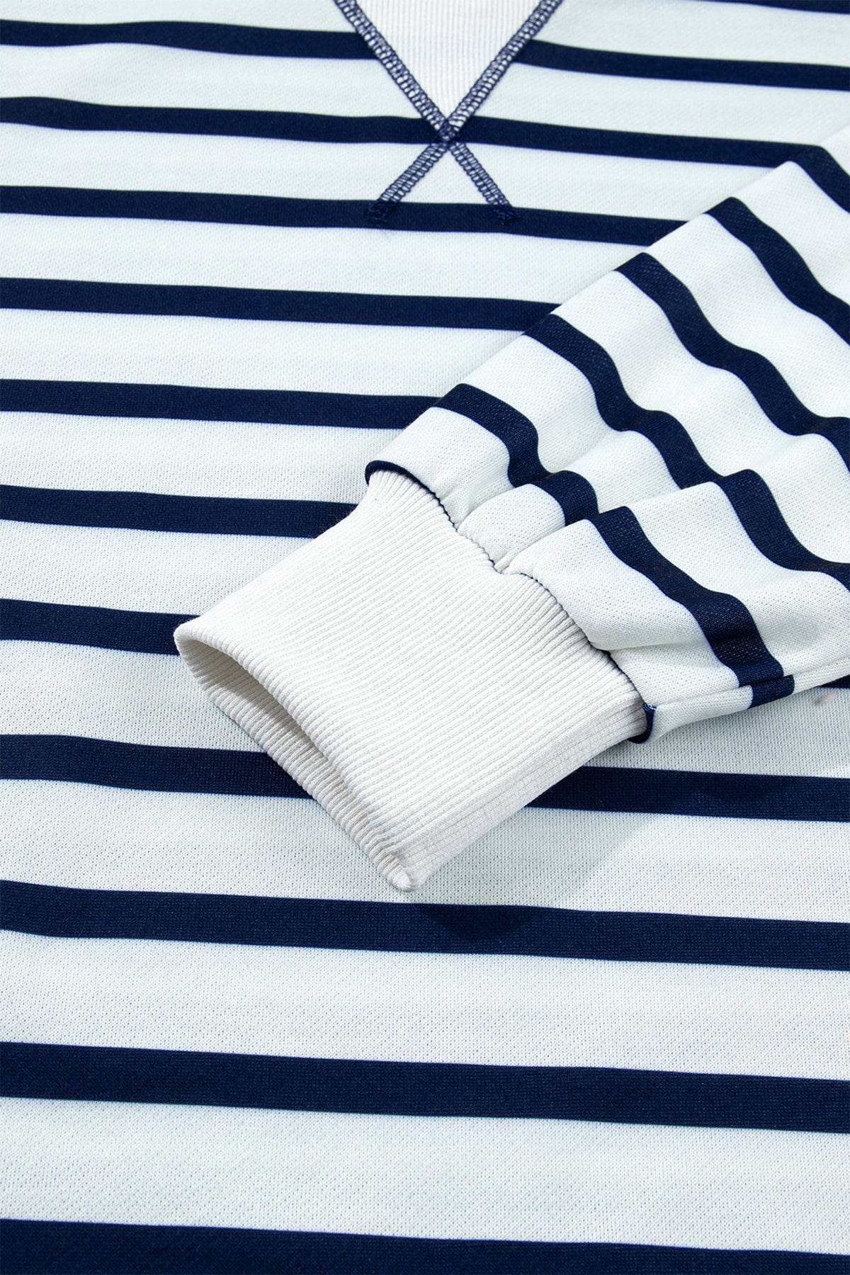 Blue Stripe Ribbed Trim Stand Neck Sweatshirt featuring boutique-style details and relaxed everyday fit