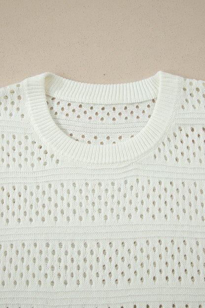 Plus Size Eyelet Hollow Out Dolman Knit Sweater