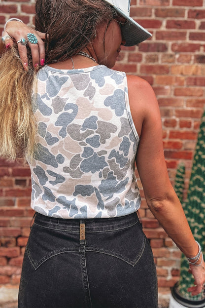 Multicolour Multicolor retro camo oversized tank top with relaxed fit and casual boutique summer style