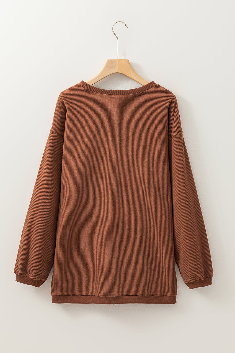 Apricot ribbed corduroy oversized long sleeve sweatshirt with cozy boutique styling