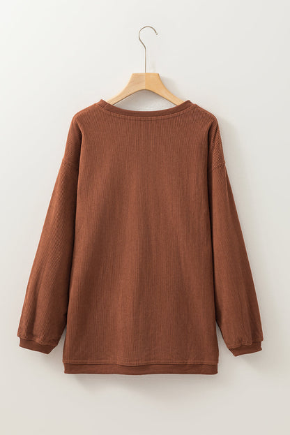 Apricot ribbed corduroy oversized long sleeve sweatshirt with cozy boutique styling