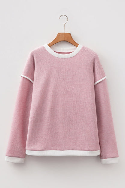 Four Leaf Clover contrast trim drop shoulder long sleeve knit top with boutique fashion styling