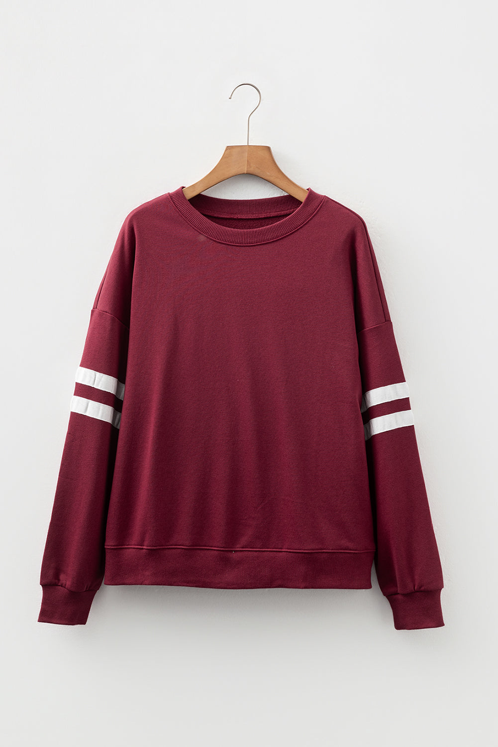 multiple colors Varsity Stripe Oversized Drop Shoulder Sweatshirt with varsity stripe details and an oversized drop-shoulder fit, boutique fashion