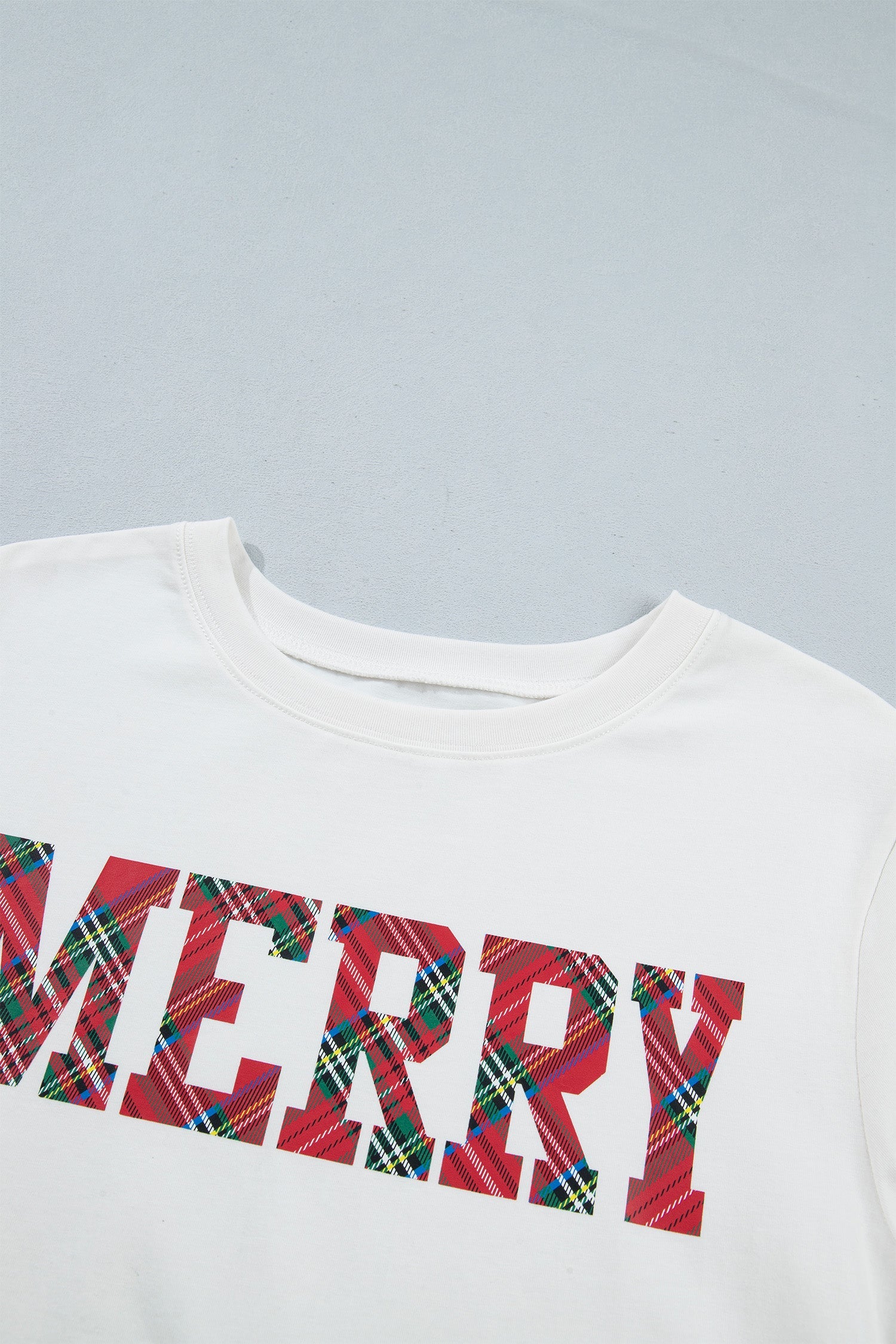 White Christmas Plaid MERRY Graphic Top & Shorts Set with plaid detail women's boutique fashion