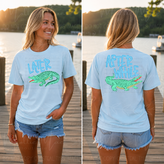 Later Gator Afterwhile Crocodile Coastal Stripe Graphic Tee - Blue