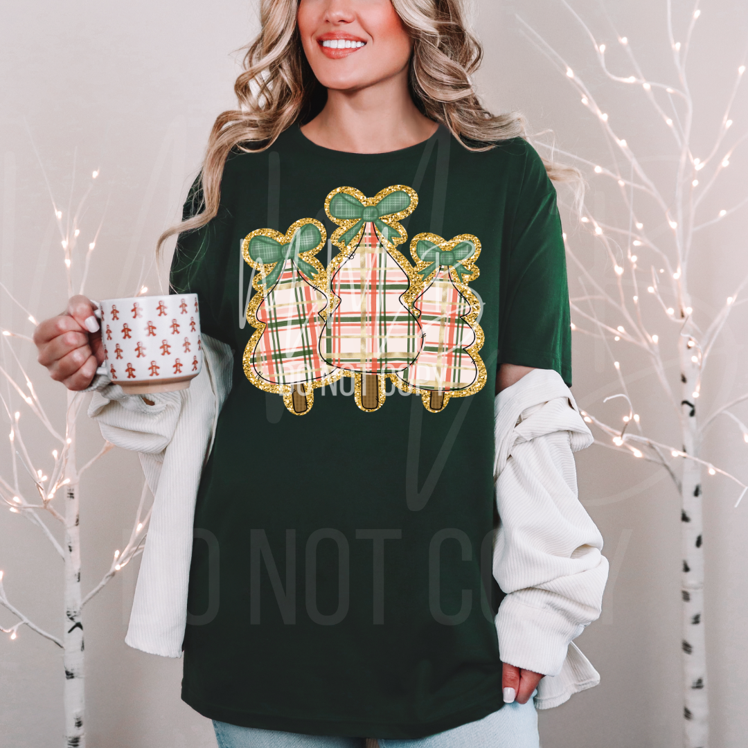 Plaid & Sparkle Pines Christmas Tee or Crewneck