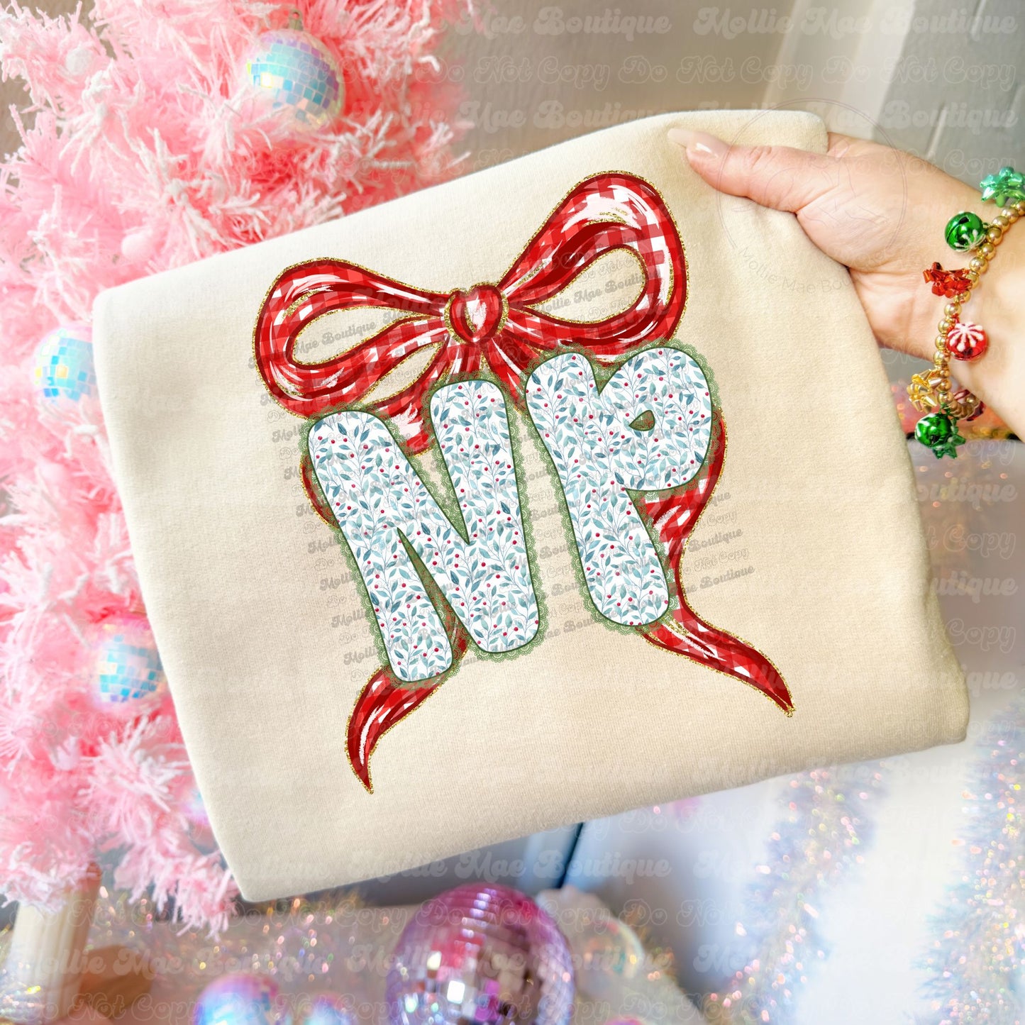 Merry NP Bow Christmas Sweatshirt or Tee