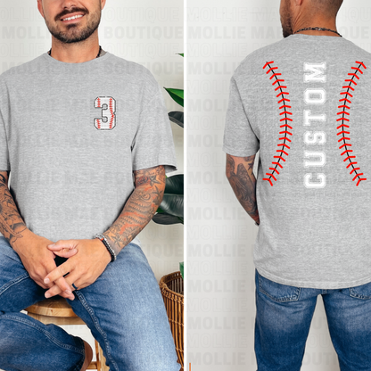 Custom Baseball Stitch Name & Number Tee