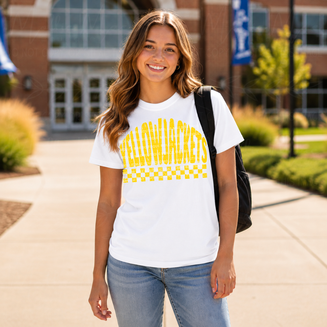 Fairview Yellow Jackets Distressed Checkered Spirit T-Shirt
