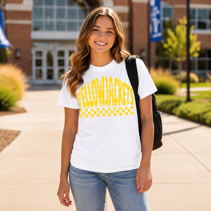Fairview Yellow Jackets Distressed Checkered Spirit T-Shirt