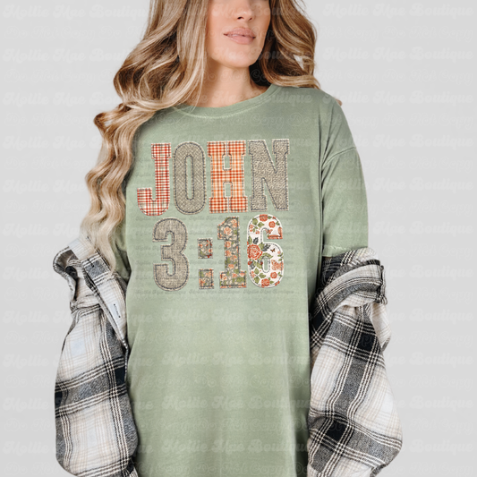John 3:16 Scripture Patchwork Graphic Tee