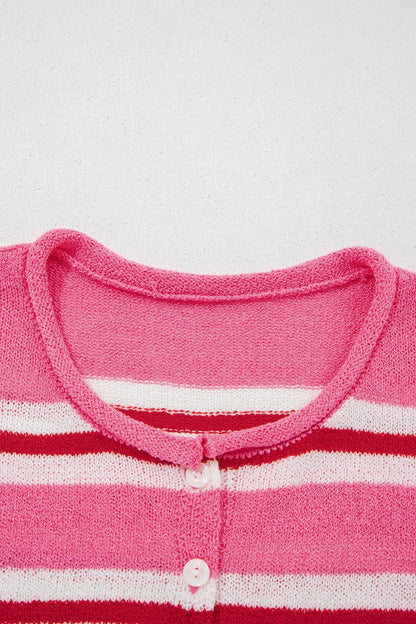 multiple colors Stripe Drop Shoulder Button Cardigan with soft knit, drop shoulders, and versatile button-front styling, boutique fashion