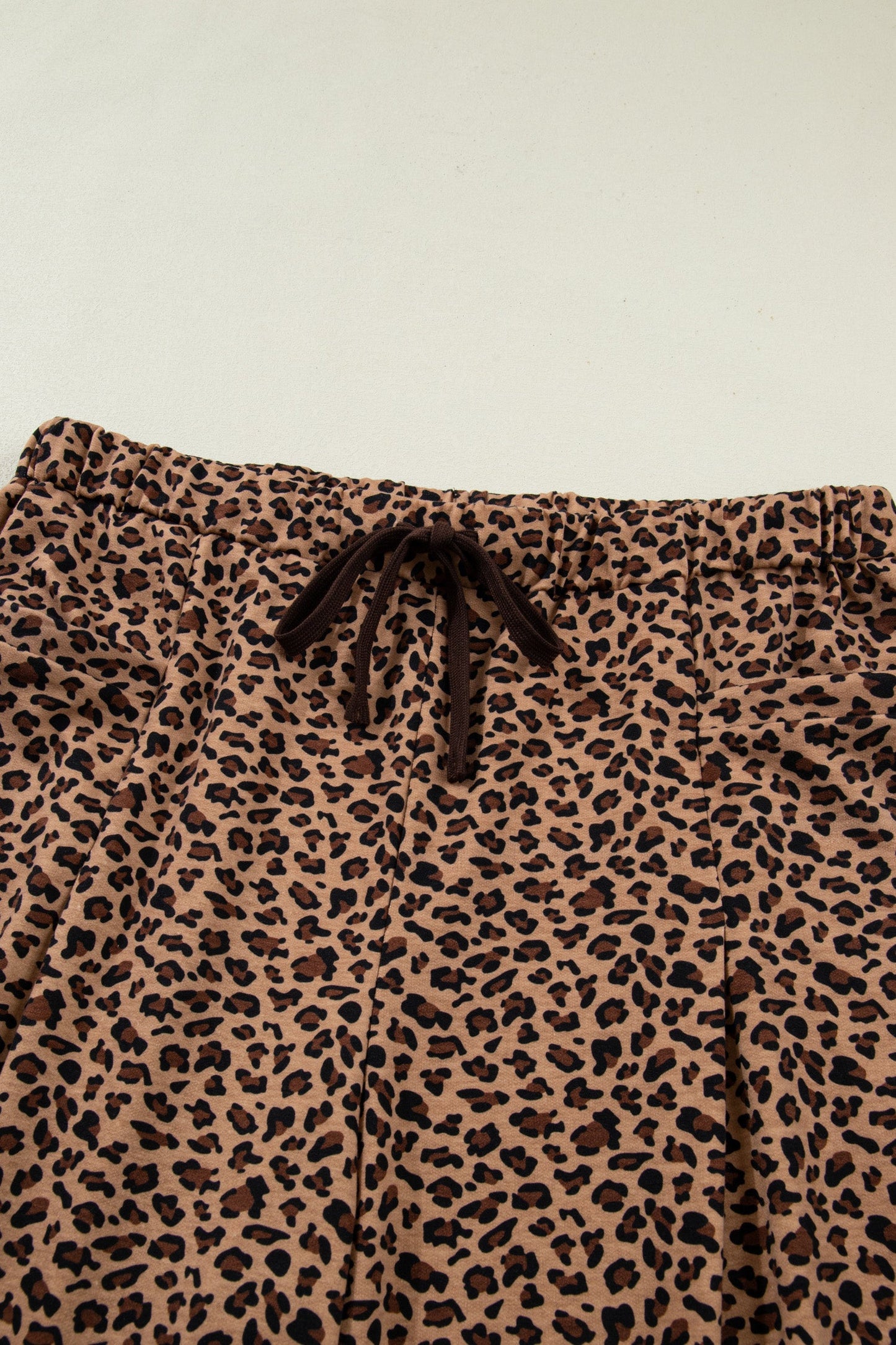 plus size brown leopard short sleeve top and pleated pants set
