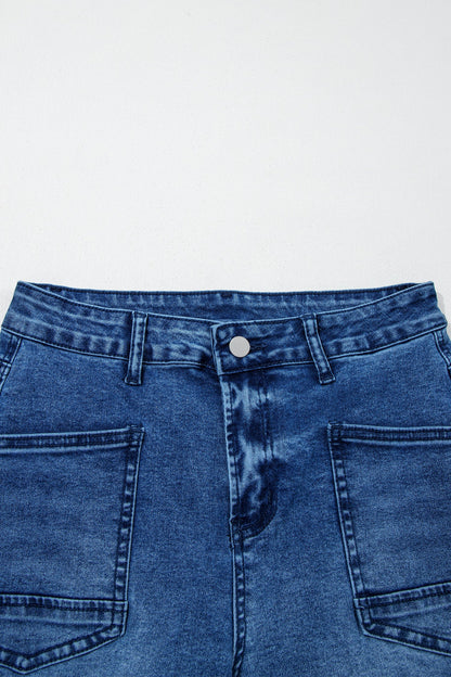 sail blue denim frayed hem cropped straight leg jeans for women