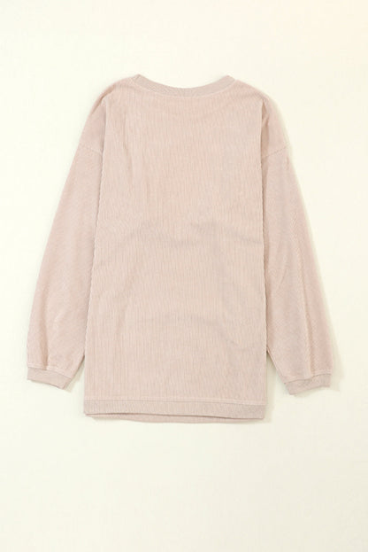 Festival Fuchsia ribbed corduroy oversized long sleeve sweatshirt with cozy boutique styling