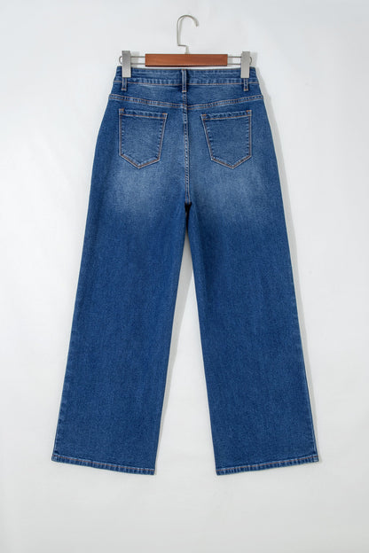 sky blue high waist jeans with seam detail and pockets boutique denim