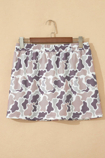 Abstract Camo Drawstring Elastic Waist Mini Skort