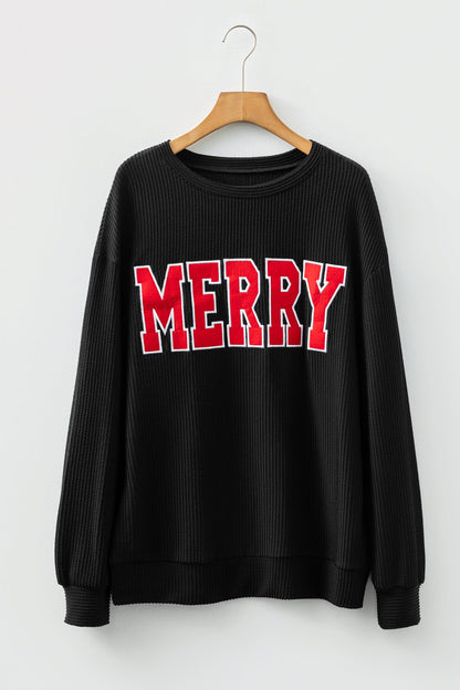 evergreen MERRY JOLLY Christmas long sleeve corded boutique top