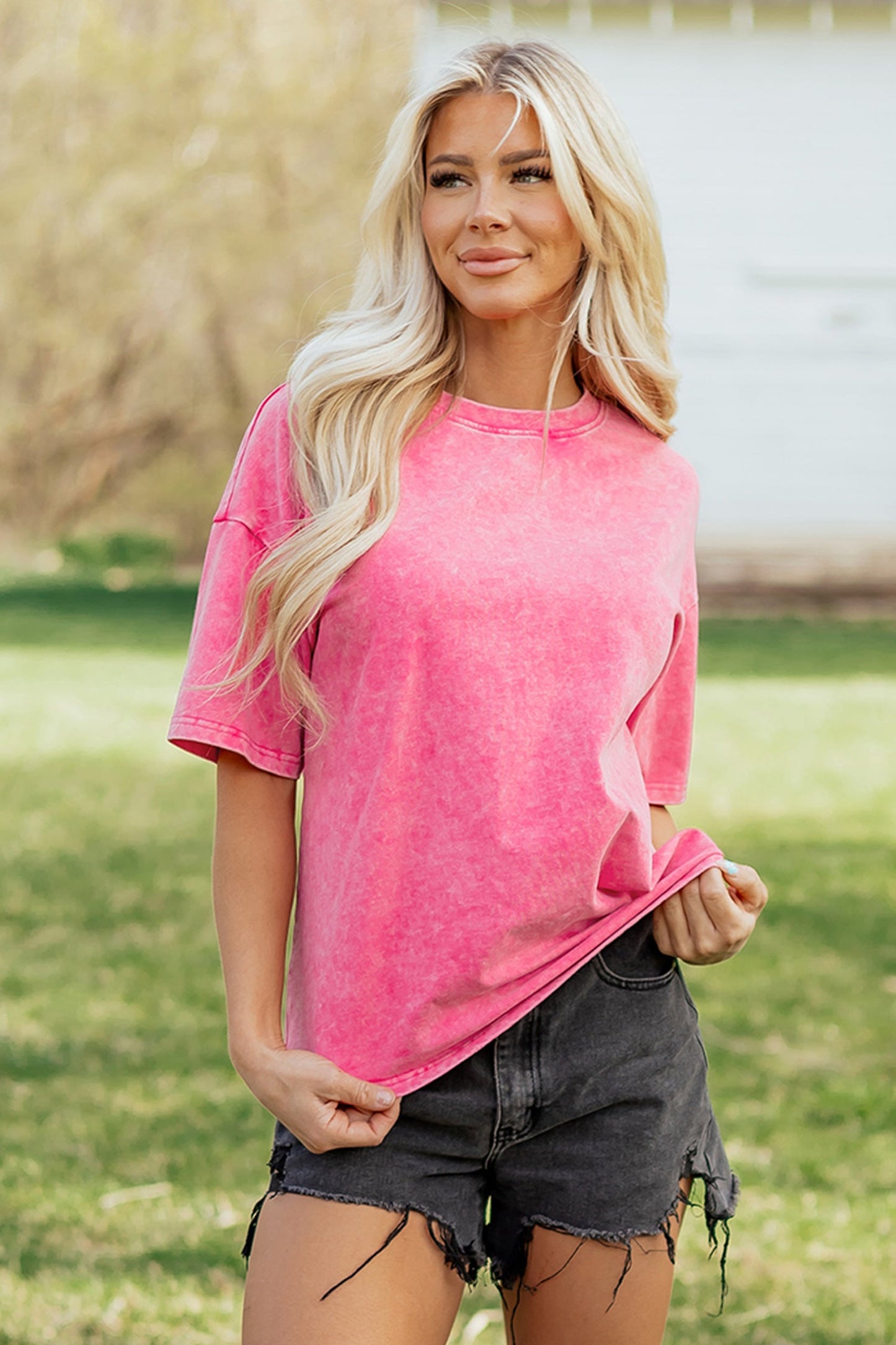 Solid Mineral Wash Short Sleeve Oversized Tee boutique clothing from Mollie Mae Boutique