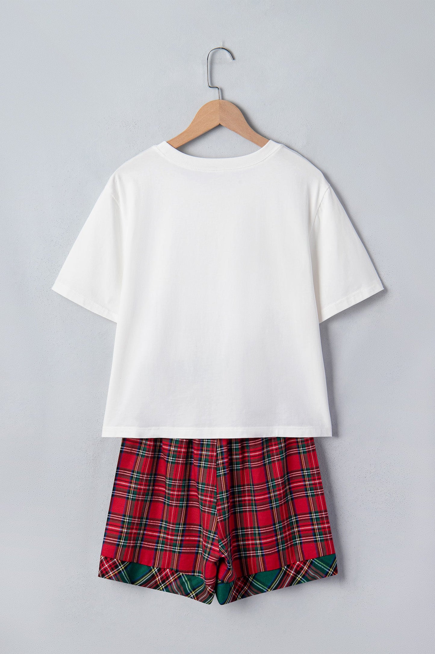 White Christmas Plaid MERRY Graphic Top & Shorts Set with plaid detail women's boutique fashion