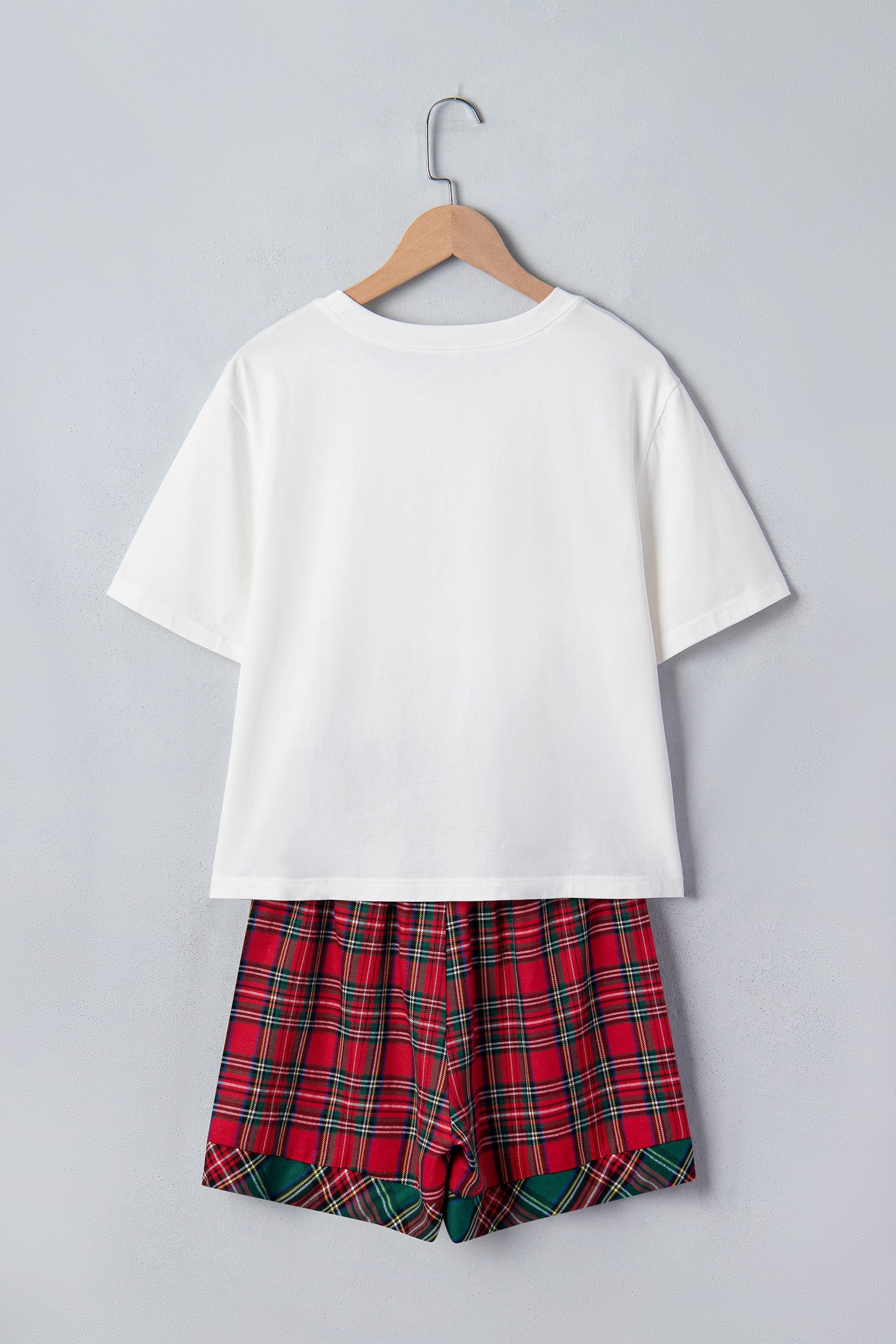 White Christmas Plaid MERRY Graphic Top & Shorts Set with plaid detail women's boutique fashion
