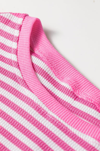 Pink Stripe pink stripe textured knit split hem sweater with boutique fashion styling
